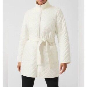 ATHLETA Mendocino Quilted Puffer Coat Magnolia White Midi Length Womens Medium